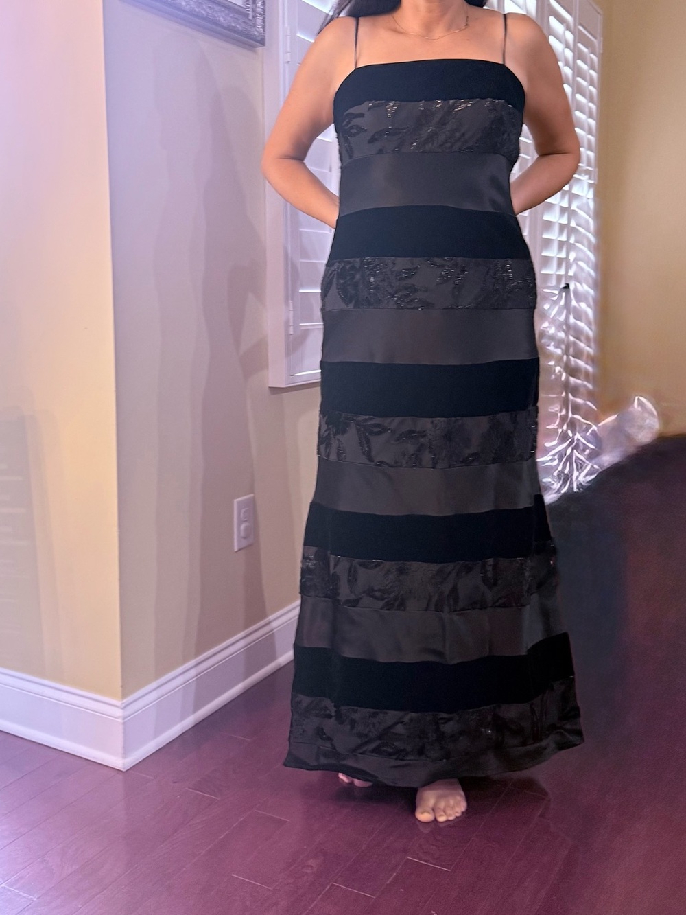 ABS Evening By Allen Schwartz formal black tie gown velvet burnout contrast 8/10